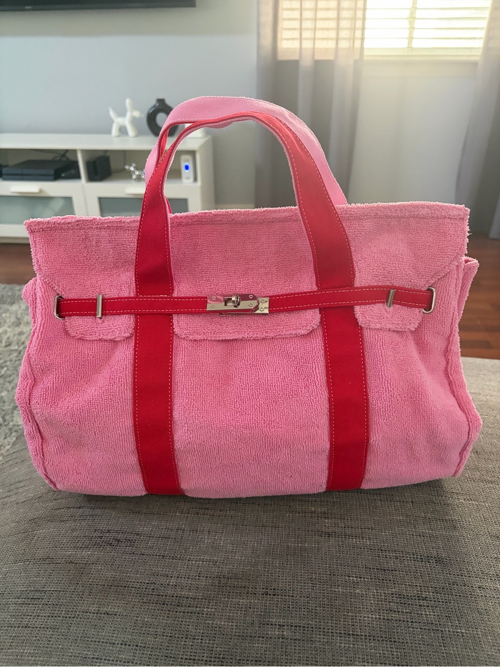 Sunwin Pink & Red Terrycloth and Canvas Boatkin Purse Bag